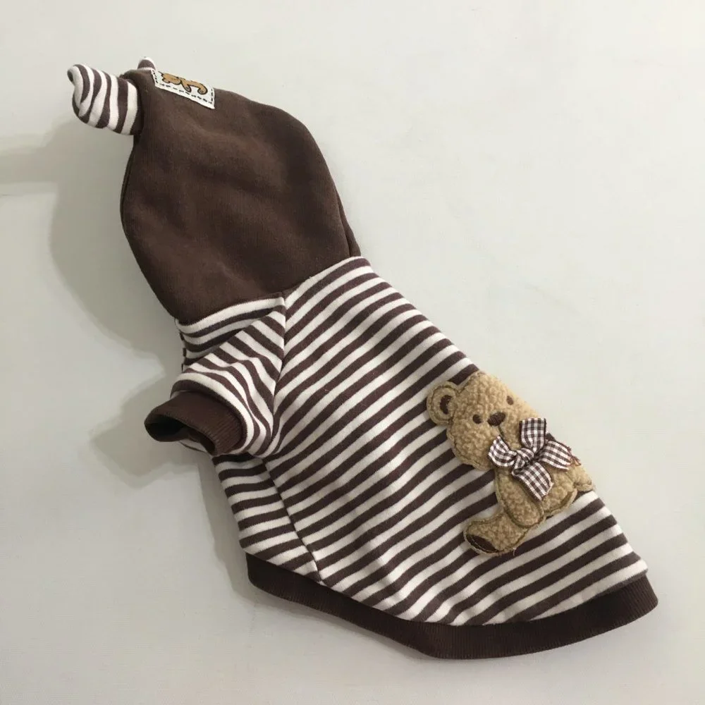 Bear Striped Hoodie Dog Clothes Brown Size Medium